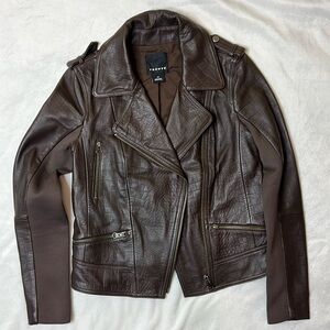 Trouvé Embossed Leather Moto Jacket Brown XS